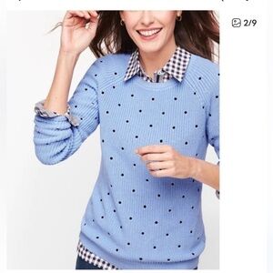 Talbots Polka Dot Blue Shaker Stitch Pima Cotton Sweater